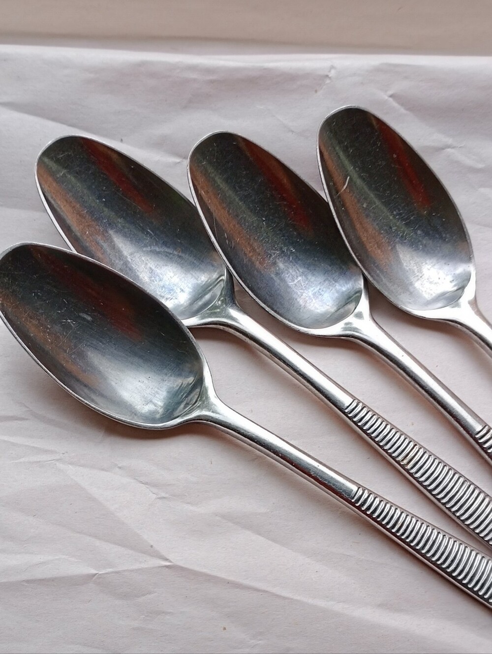 Dansk Designs Variation VI JK Four Dinner Spoons Ribbed Handles